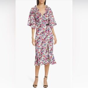 SALONI Olivia Floral Print Off the Shoulder Midi Dress SZ 8